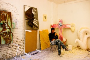 Chergoût sitting in his atelier